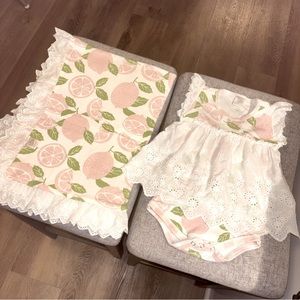 Baby Girls Pink Lemon Print Onesie & Matching Blanket Size:12-18Months